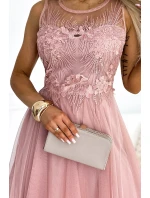 522-1 CATERINA Dámske šaty s gipurom a jemným tylom - Powder Pink 522-1 CATERINA Dámske šaty s gipurom a jemným tylom - Powder Pink