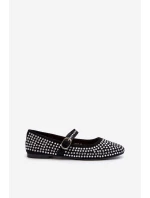 Eko Zamszowe Baleriny Ozdobione Dżetami Czarne Tinara
