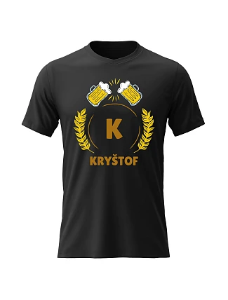 Pánske bavlnené tričko s potlačou - BEER MOTIVE WITH NAME - KRYŠTOF - čierna Pánske bavlnené tričko s potlačou - BEER MOTIVE WITH NAME - KRYŠTOF - čierna
