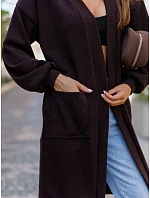 Dámsky dlhý oversize kardigán s vreckami, čokoládovo hnedý, FashionStreet MY2582