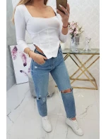 Blúzka s rebrovaným výstrihom biela