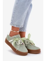 Sneakersy Damskie Na Platformie Z Ozdobami Zielone Vinness