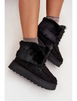 Śniegowce Damskie Na Platformie Z Futerkiem I Wiązaniem Big Star SS274113 Czarne