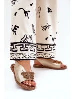 Sandały Damskie Na Płaskim Obcasie Z Ozdobą Złote Setorina