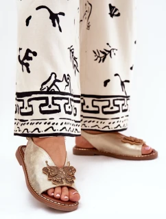 Sandały Damskie Na Płaskim Obcasie Z Ozdobą Złote Setorina