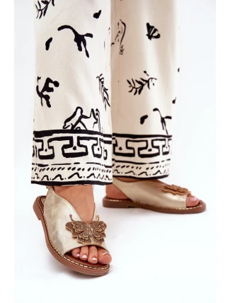 Sandały Damskie Na Płaskim Obcasie Z Ozdobą Złote Setorina