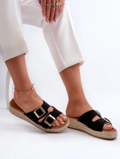 Klapki Damskie Z Plecionką Eko Zamszowe Czarne Zaloemi