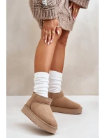 Skórzane Zamszowe Śniegowce Na Platformie Beżowe Nereviana