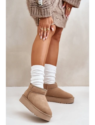 Skórzane Zamszowe Śniegowce Na Platformie Beżowe Nereviana