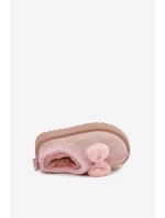 Dětské sněhule s výšivkou a mašlí Růžové Daven