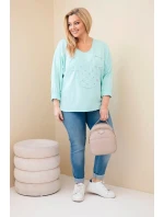 Dámske bavlnené Plus veľkosť V-neck blúzka Mint