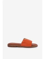 Klapki Damskie Eko Skórzane Z Ozdobnymi Detalami Pomarańczowe Mevith