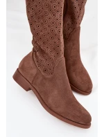 Kozaki Damskie Na Płaskim Obcasie Z Ażurowym Wzorem S.Barski HY52-531 Brązowe