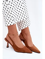 Dámske sandále na podpätku z imitácie semišu Camel Saria