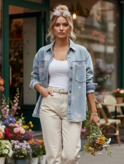 Dámska džínsová košeľová bunda modrá FashionStreet TY5600