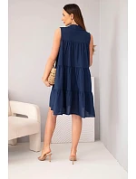 Dámske bavlnené košeľové šaty bez rukávov s gombíkmi tmavomodré Dámske bavlnené košeľové šaty bez rukávov s gombíkmi tmavomodré