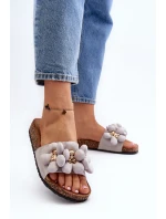 Klapki Damskie Z Ozdobami Szare Bunlia