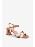 Eleganckie Skórzane Sandały Damskie Na Słupku D&A MR38-570 Beżowe