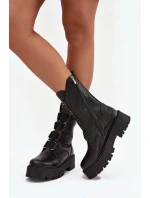 Botki Damskie Z Naturalnej Skóry Na Platformie Zazoo 3795 Czarne