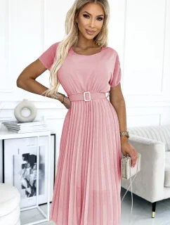 465-3 MIA skladané midi šaty so širokým opaskom - DARK RED