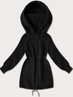 Čierna bunda z alpakovej vlny (W017#)