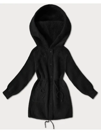 Čierna bunda z alpakovej vlny (W017#)