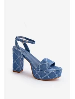 Jeansowe Sandały Na Słupku Niebieskie Acrana