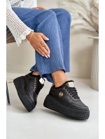 Sneakersy Buty Sportowe Damskie Ocieplane Na Masywnej Podeszwie Czarne Ardiela