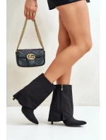 Botki Damskie W Paski Na Szpilce Z Wywiniętą Cholewką I Noskami W Szpic Czarne Naritua