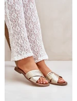 Skórzane Damskie Klapki Lewski Shoes 3682 Złote