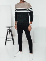 Pánsky pruhovaný zelený sveter FashionStreet WX2231 Pánsky pruhovaný zelený sveter FashionStreet WX2231