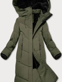 Dámska dlhá zimná bunda z umelej kožušiny LHD olivová (LHD-24571)