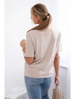 Bavlnená blúzka s potlačou srdca béžová