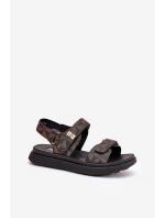 Materiałowe Sandały Damskie Na Platformie Czarno-Brązowe Leriot