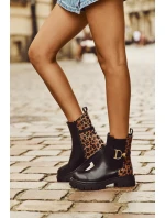 Ocieplane Botki Sztyblety Damskie Ze Złotym Detalem Panterka Czarne Priscilla