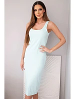 Dámske viskózové rebrované šaty bez ramienok mätovej farby Dámske viskózové rebrované šaty bez ramienok mätovej farby
