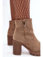 Damskie Zamszowe Botki Na Słupku Z Ozdobą Beżowe Strong