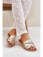 Klapki Z Ozdobą Skóra Naturalna Zazoo 3667 Złote