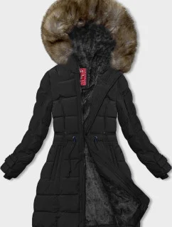 Dámska zimná bunda s kožušinovou podšívkou čierna (LHD-23063)