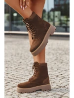 Zamszowe Botki Workery Damskie Sznurowane Big Star SS274792 Brązowe
