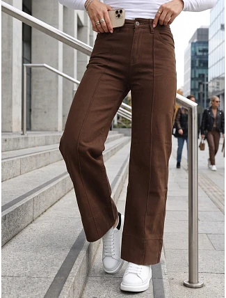 Dámske džínsy so širokými nohavicami a vysokým pásom, hnedé, FashionStreet UY3091 Dámske džínsy so širokými nohavicami a vysokým pásom, hnedé, FashionStreet UY3091