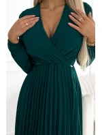 313-14 ISABELLE Plisované šifónové šaty s výstrihom - ZELENÉ