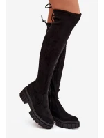 Zamszowe Damskie Kozaki Za Kolano Czarne Cheera