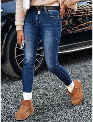 Dámske džínsové nohavice JEANLIFE s opaskom v modrej farbe FashionStreet UY2195