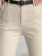 Dámske bavlnené nohavice slim fit s opaskom TAIRONIK light beige FashionStreet UY2546