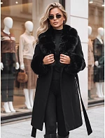Dámsky kabát s odnímateľným kožušinovým golierom, čierny, FashionStreet TY6074 Dámsky kabát s odnímateľným kožušinovým golierom, čierny, FashionStreet TY6074