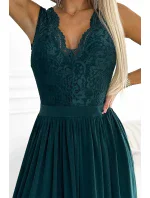211-6 LEA dlhé šaty s čipkovým výstrihom - BOTTLE GREEN