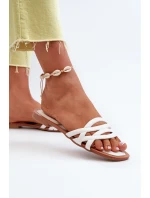 Klapki Damskie Eko Skórzane Na Płaskim Obcasie Białe Moldela