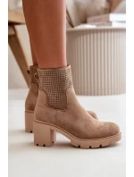 Botki Damskie Na Słupku Zapinane Na Zamek Eko Zamszowe Beżowe Rashmi