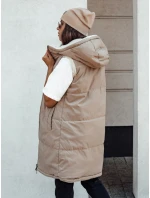 COSYVIVA dámska dlhá prešívaná vesta s kapucňou béžová FashionStreet TY4602